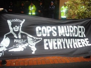 Anti-police protest banner