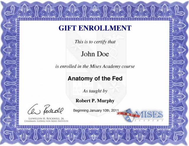 Gift Enrollment Certificate Sample - Anatomy of the Fed